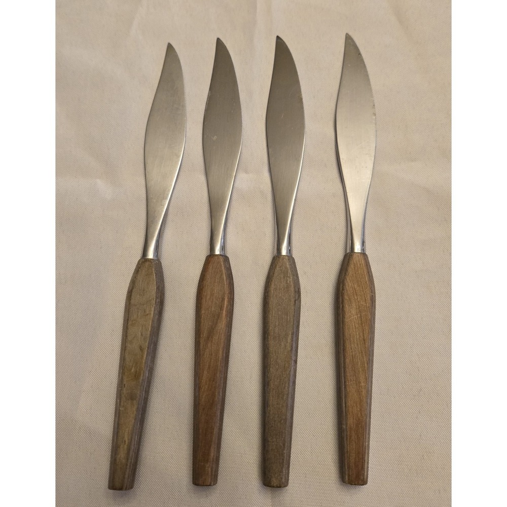 Fleetwood Designs MCM Teak Handles, Stainless Steel Butter Steak Knives Set of 4 - Picture 2 of 8